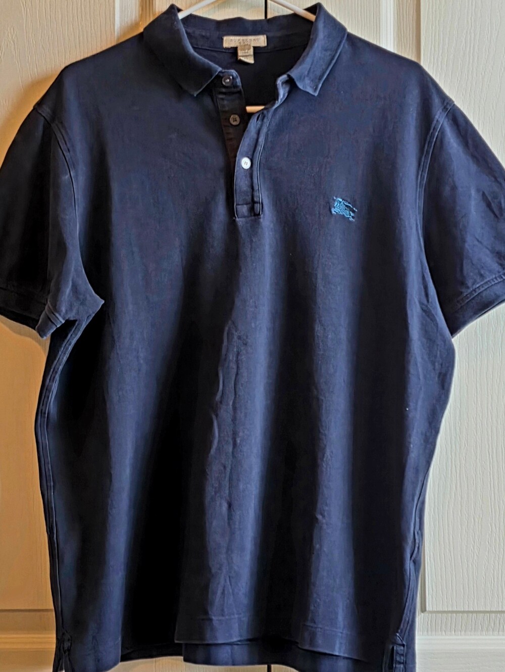 Burberry Brit Men's XL Navy Polo with Light Blue Logo Embroidery